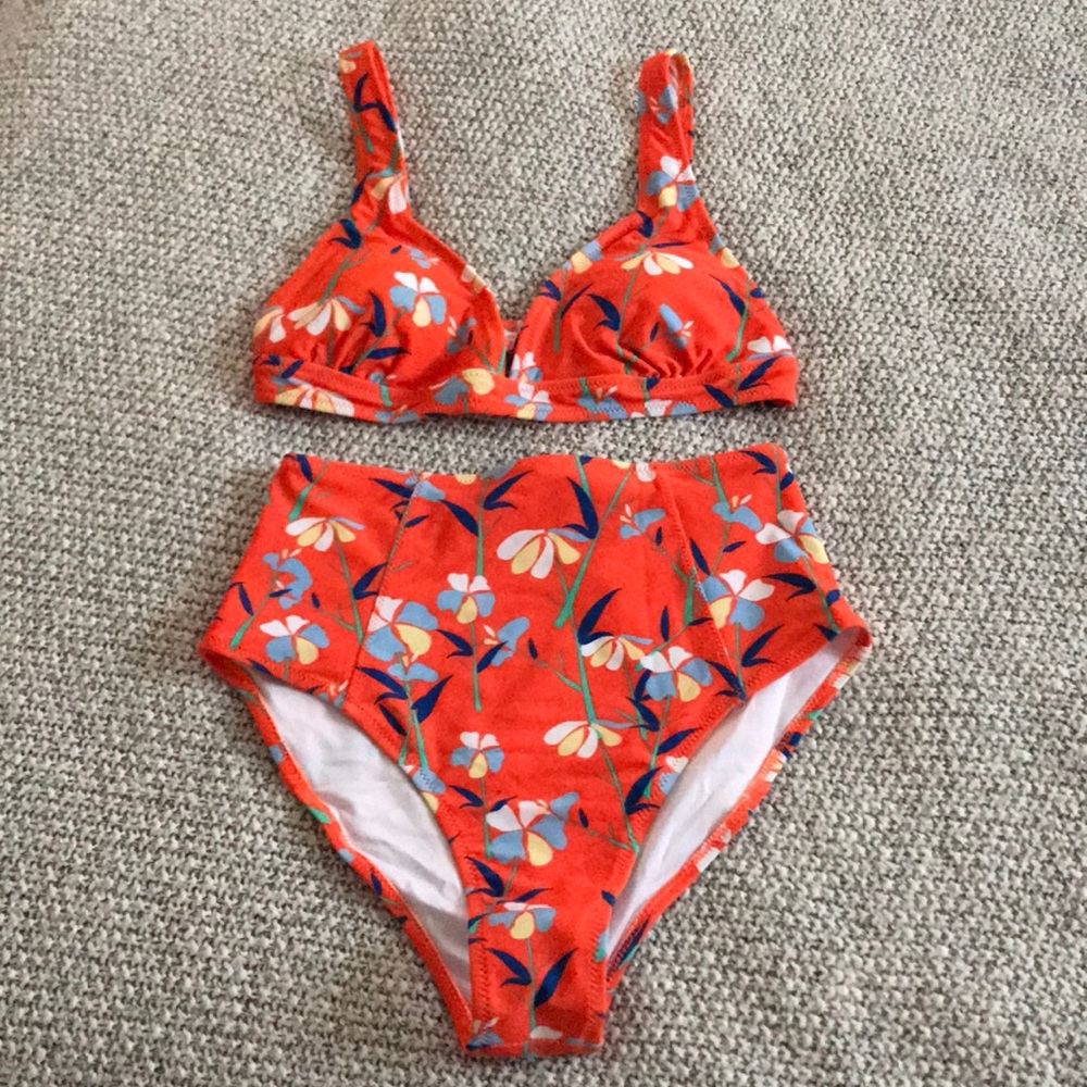 CUPSHE Orange Floral High Waisted Bikini (S)